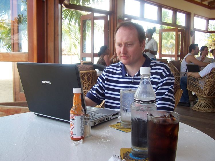 Jaguar Reef Lodge — Ken Checking Email