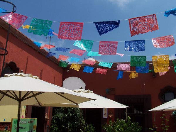 Decorations above school courtyard