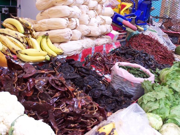 The market features dozens of varieties of chili peppers